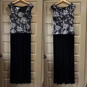 Patra Overlays Black Silver Printed & Solid Slinky Maxi Dress Size 12